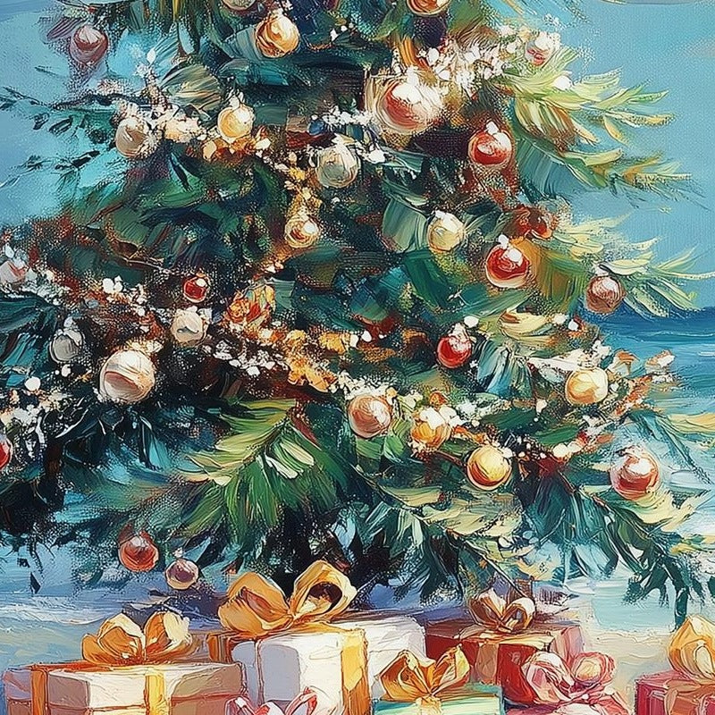 Beach Tree Christmas art print close-up detail