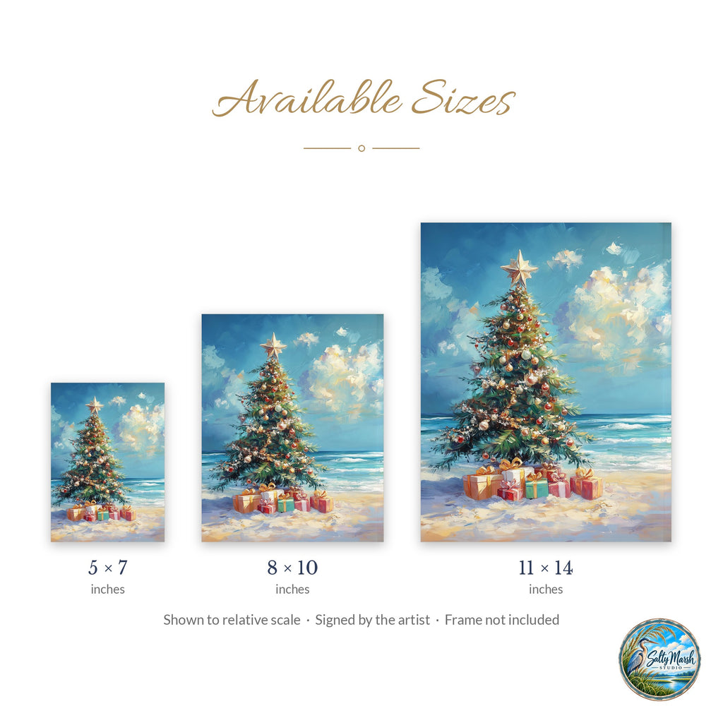 Beach Tree art print size guide: 5x7, 8x10 and 11x14