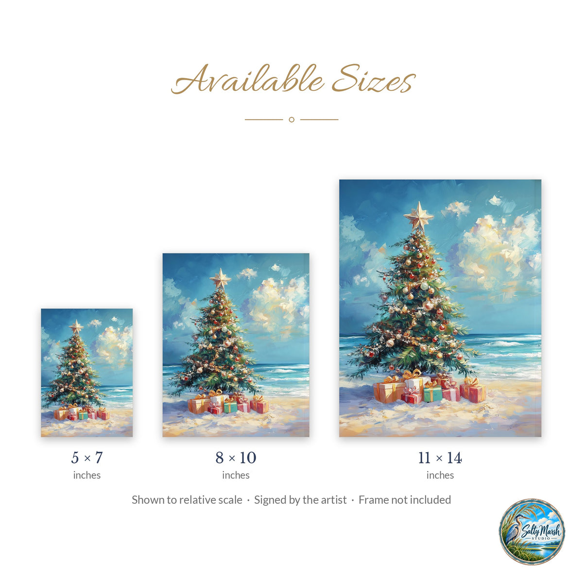 Beach Tree art print size guide: 5x7, 8x10 and 11x14