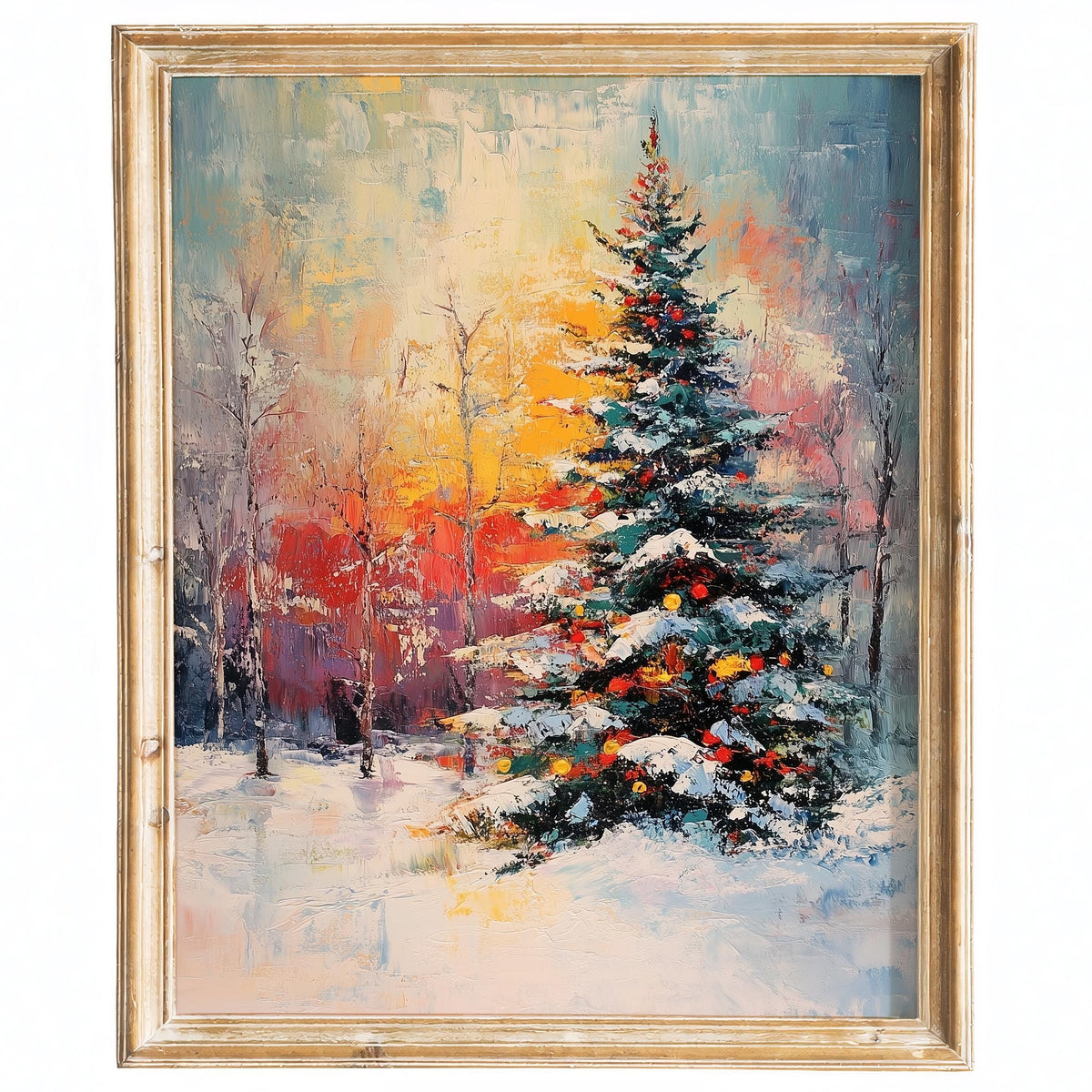 Sunset Pine Christmas art print framed