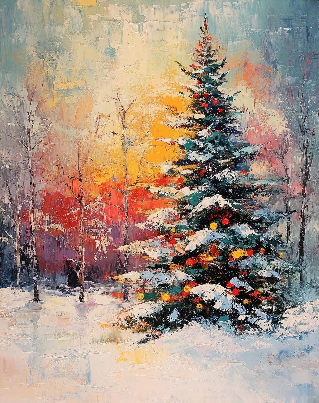 Sunset Pine Christmas art print unframed, signed by Pattie Overcash