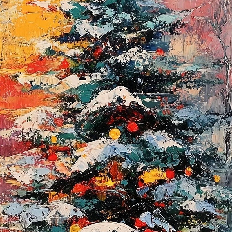 Sunset Pine Christmas art print close-up detail