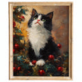 Tuxedo Cat Christmas art print framed