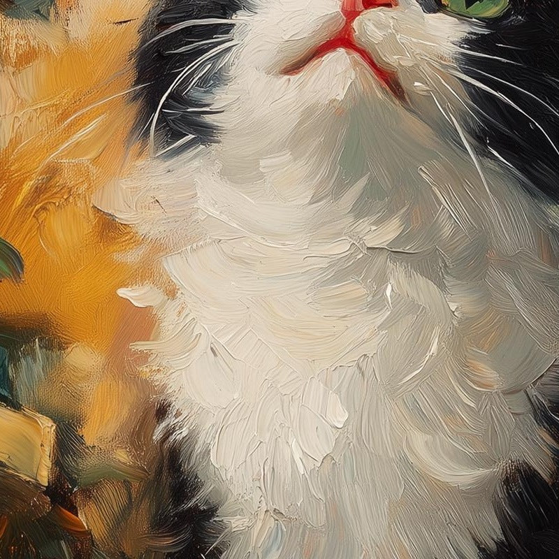 Tuxedo Cat Christmas art print close-up detail