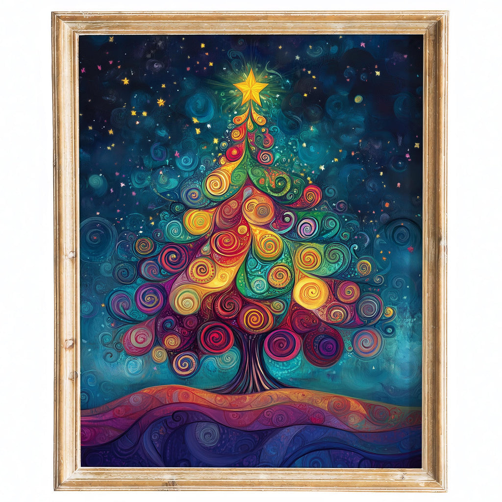 Swirl Tree Christmas art print framed
