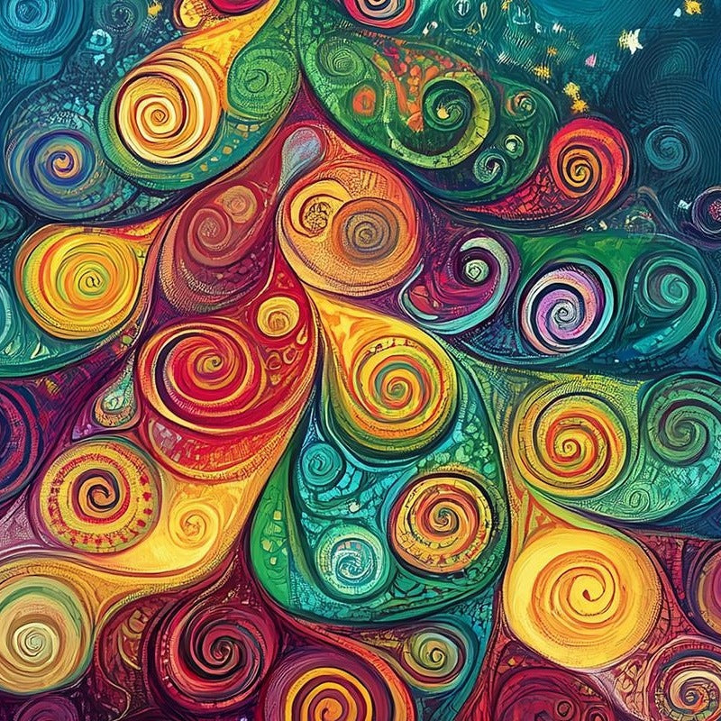 Swirl Tree Christmas art print close-up detail
