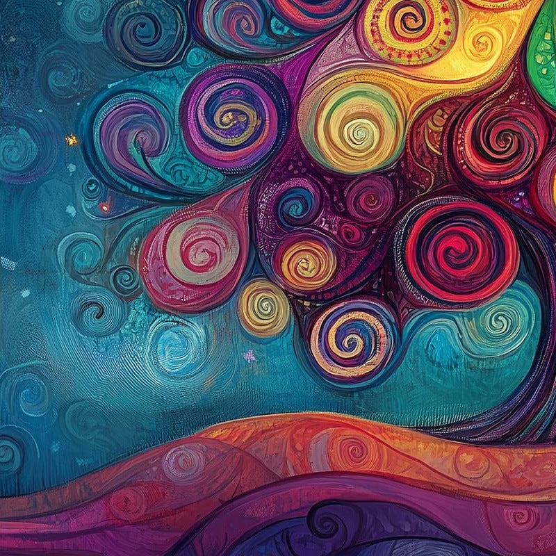 Swirl Tree Christmas art print close-up detail