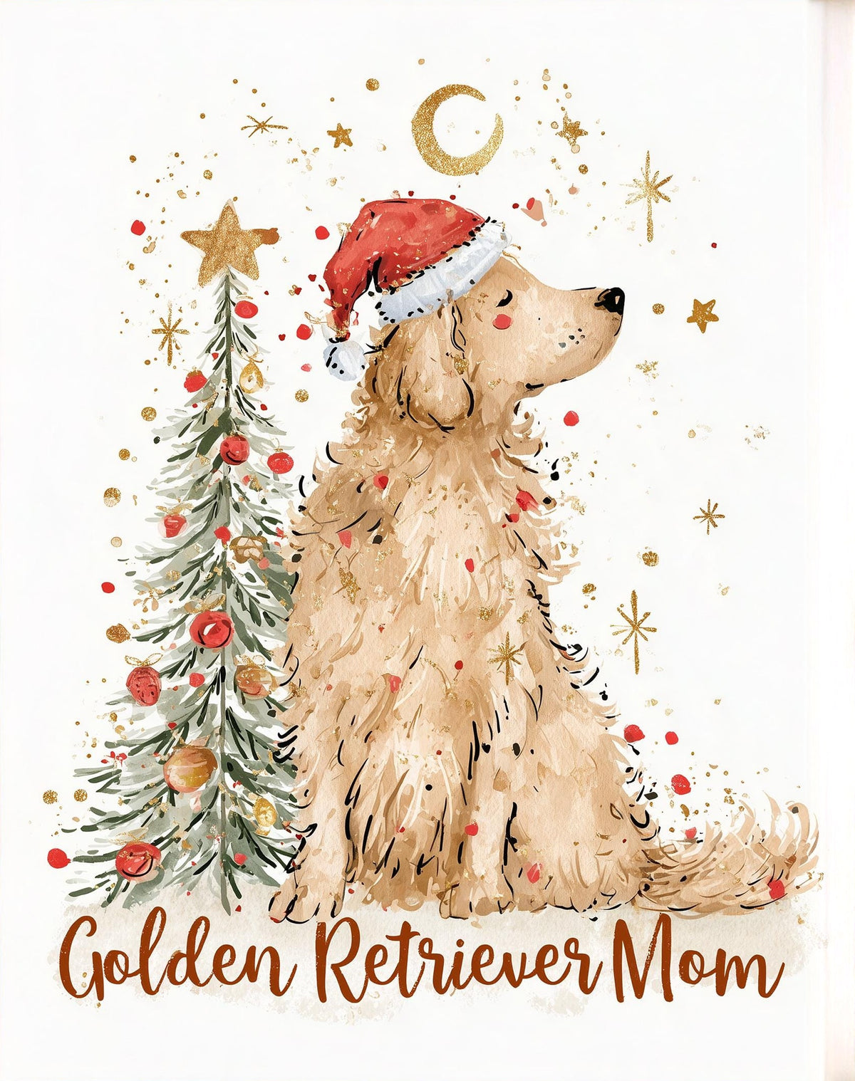 Golden Mom Christmas art print unframed, signed by Pattie Overcash
