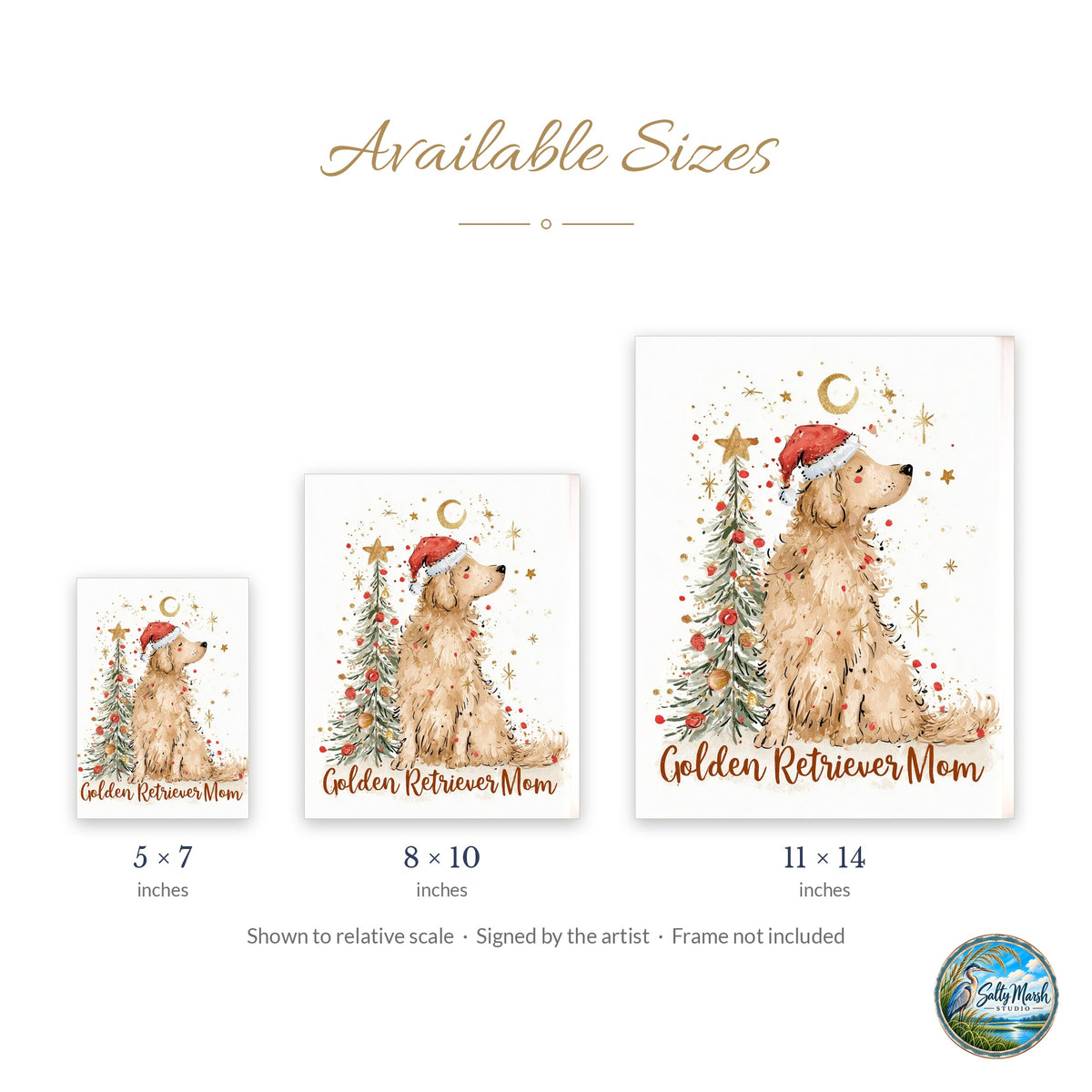 Golden Mom art print size guide: 5x7, 8x10 and 11x14