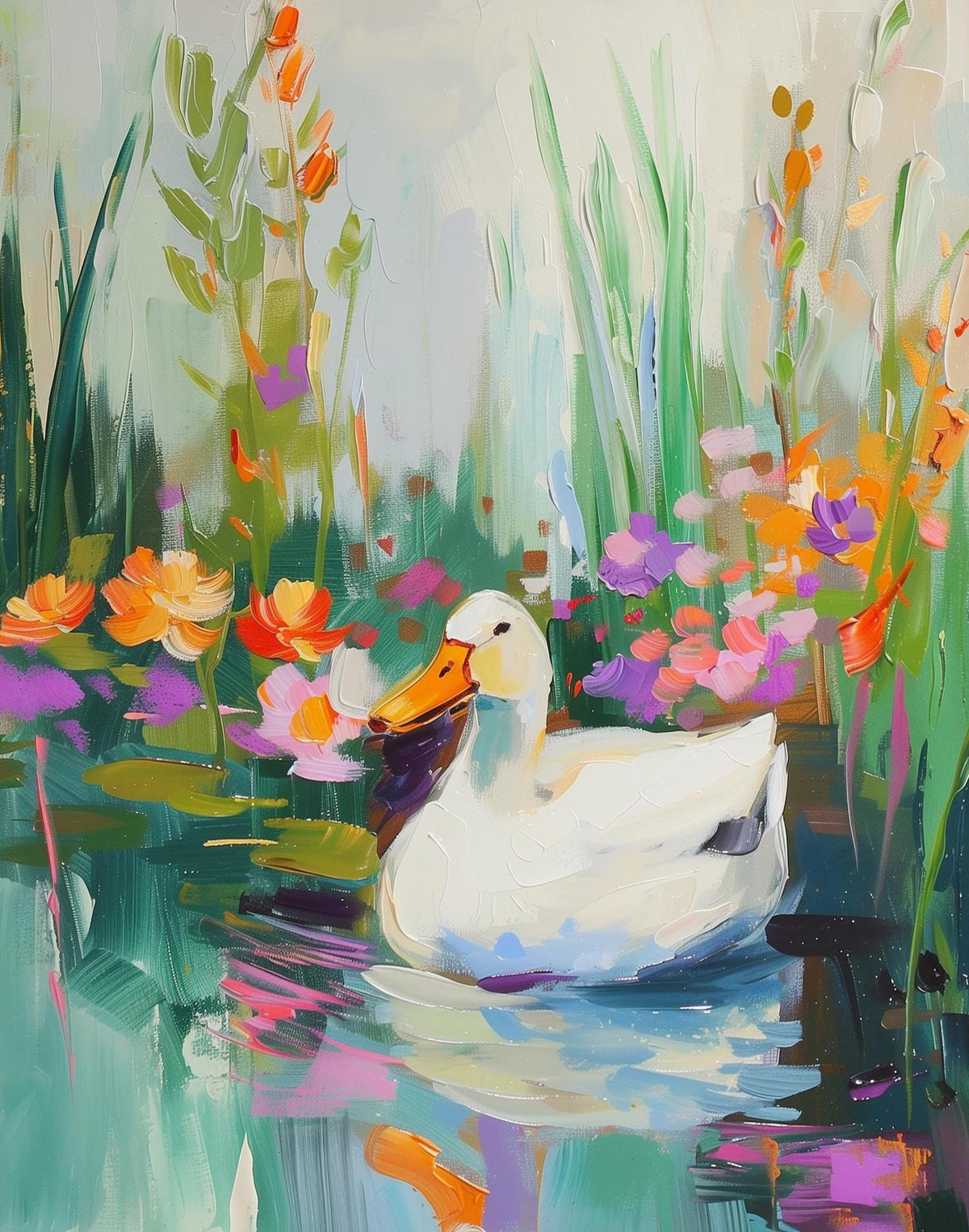Duck Pond animal art print unframed, signed by Pattie Overcash