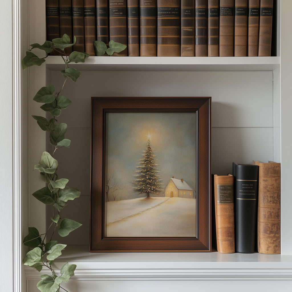 Glowing Tree Christmas art print shown in a room setting