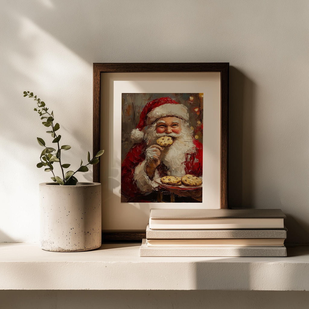 Santa Cookies Christmas art print shown in a room setting