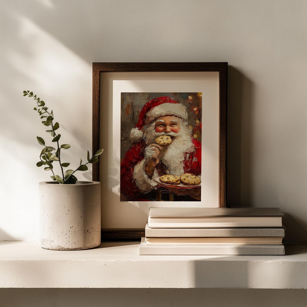 Santa Cookies Christmas art print shown in a room setting