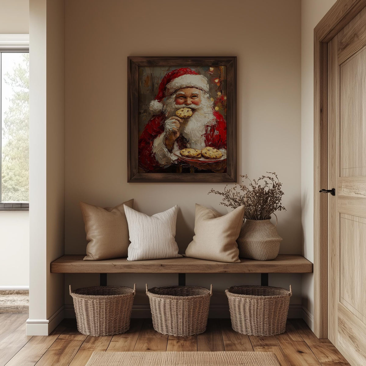 Santa Cookies Christmas art print shown in a room setting