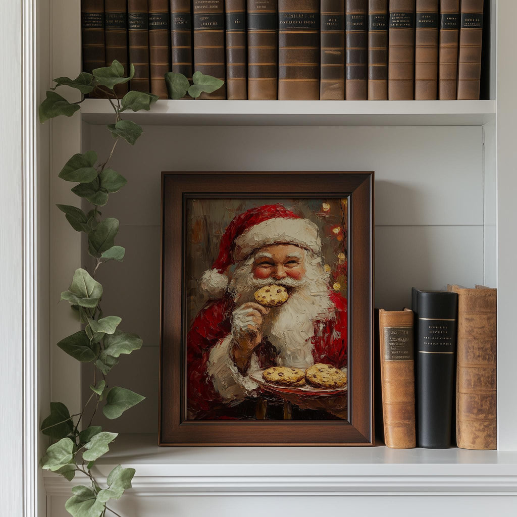 Santa Cookies Christmas art print shown in a room setting