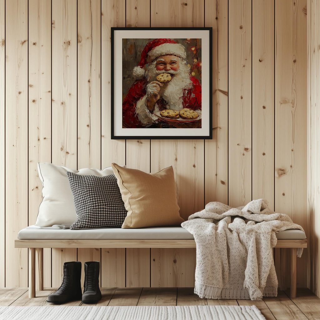 Santa Cookies Christmas art print shown in a room setting