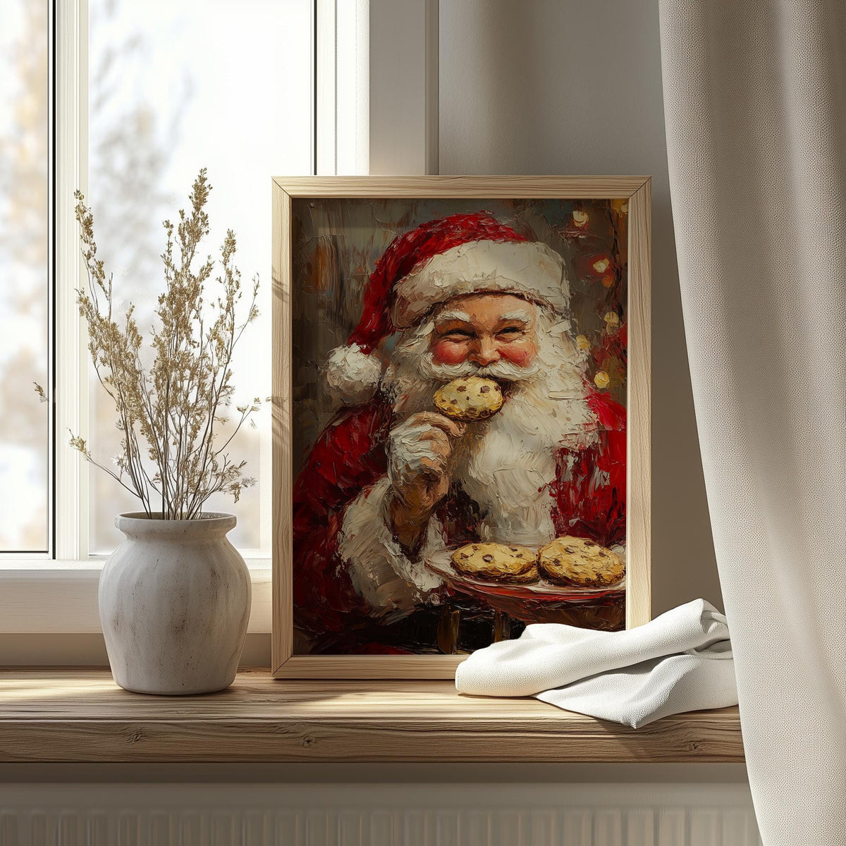 Santa Cookies Christmas art print shown in a room setting