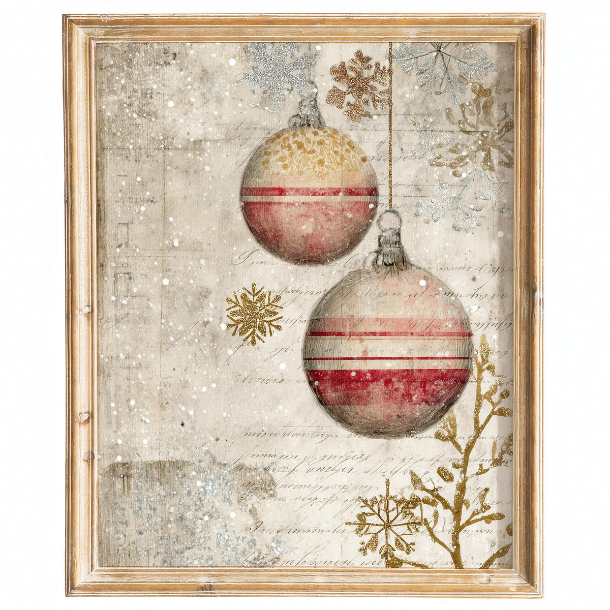 Vintage Ornaments Christmas art print framed