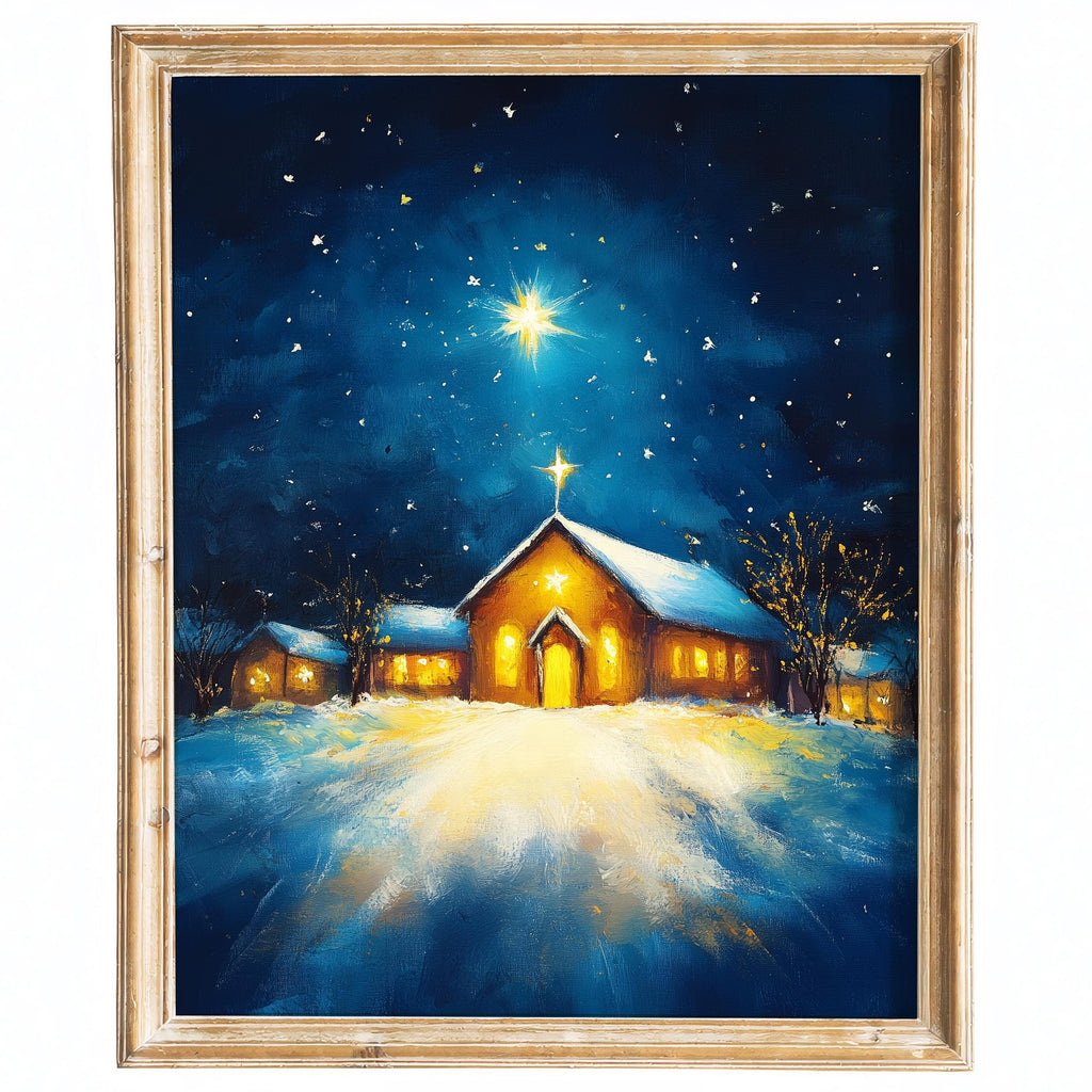 Country Church Christmas art print framed