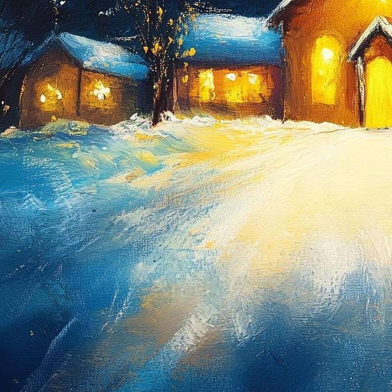 Country Church Christmas art print close-up detail