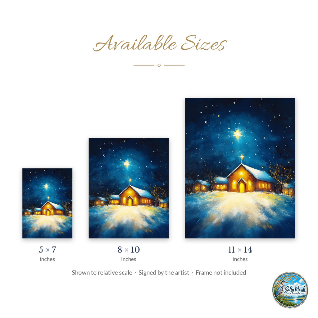 Country Church art print size guide: 5x7, 8x10 and 11x14