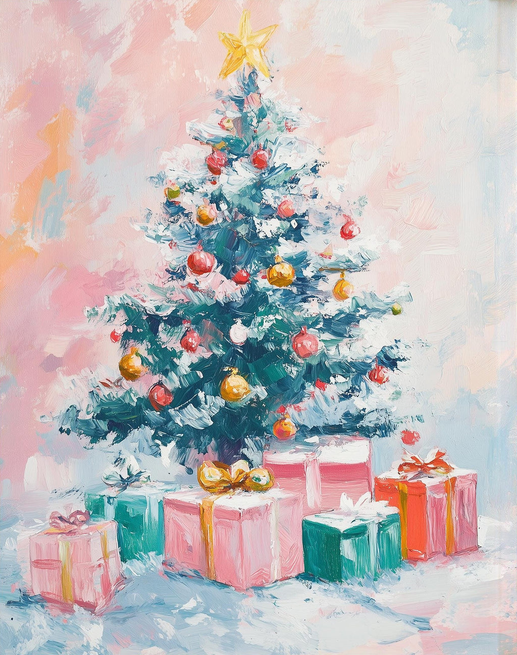 Pastel Tree Christmas art print unframed, signed by Pattie Overcash