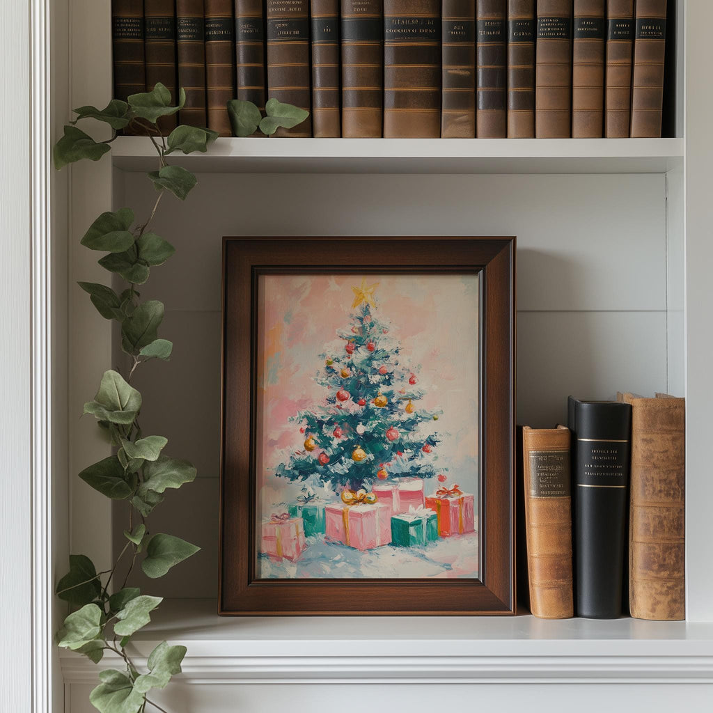 Pastel Tree Christmas art print shown in a room setting