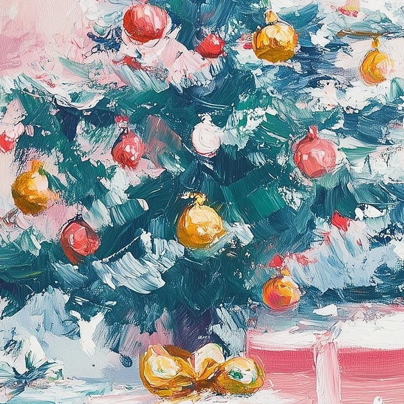 Pastel Tree Christmas art print close-up detail