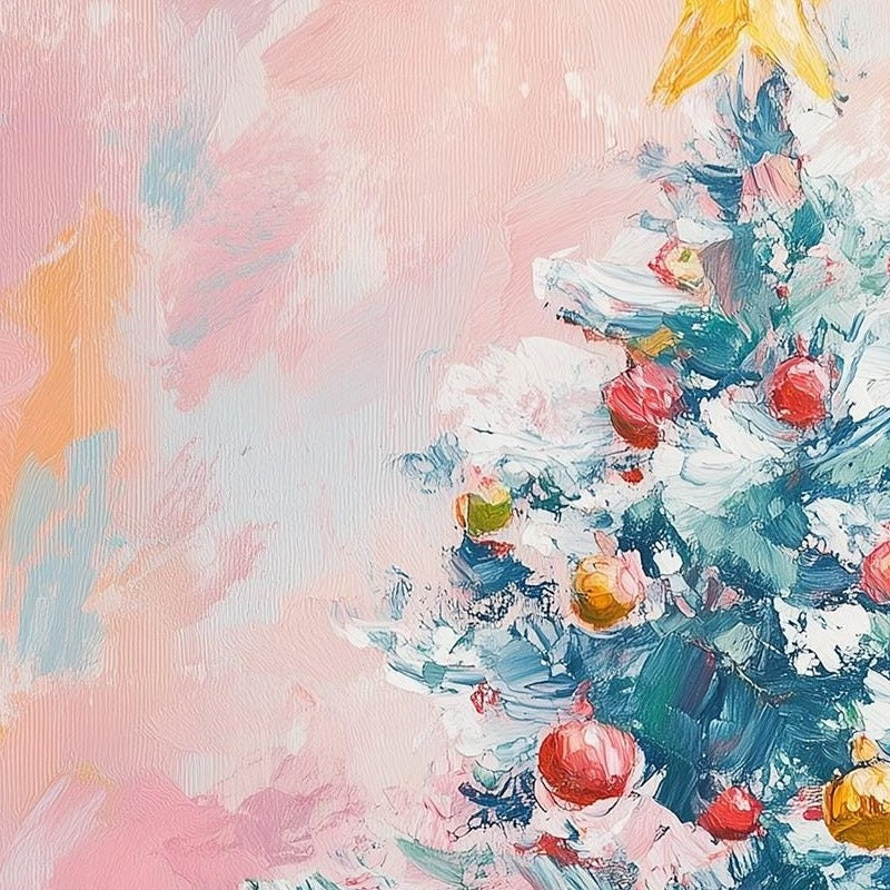 Pastel Tree Christmas art print close-up detail