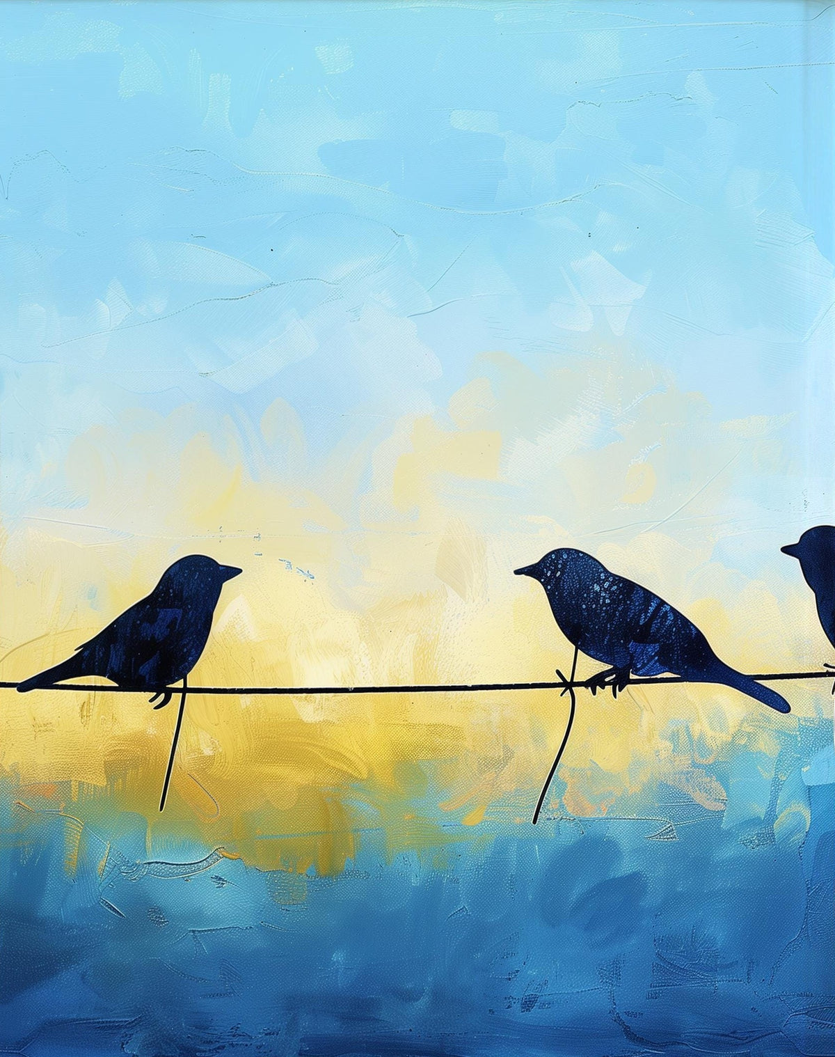 Birds on Wire animal art print unframed, signed by Pattie Overcash