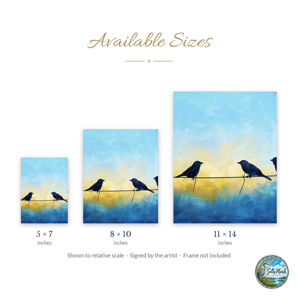 Birds on Wire art print size guide: 5x7, 8x10 and 11x14