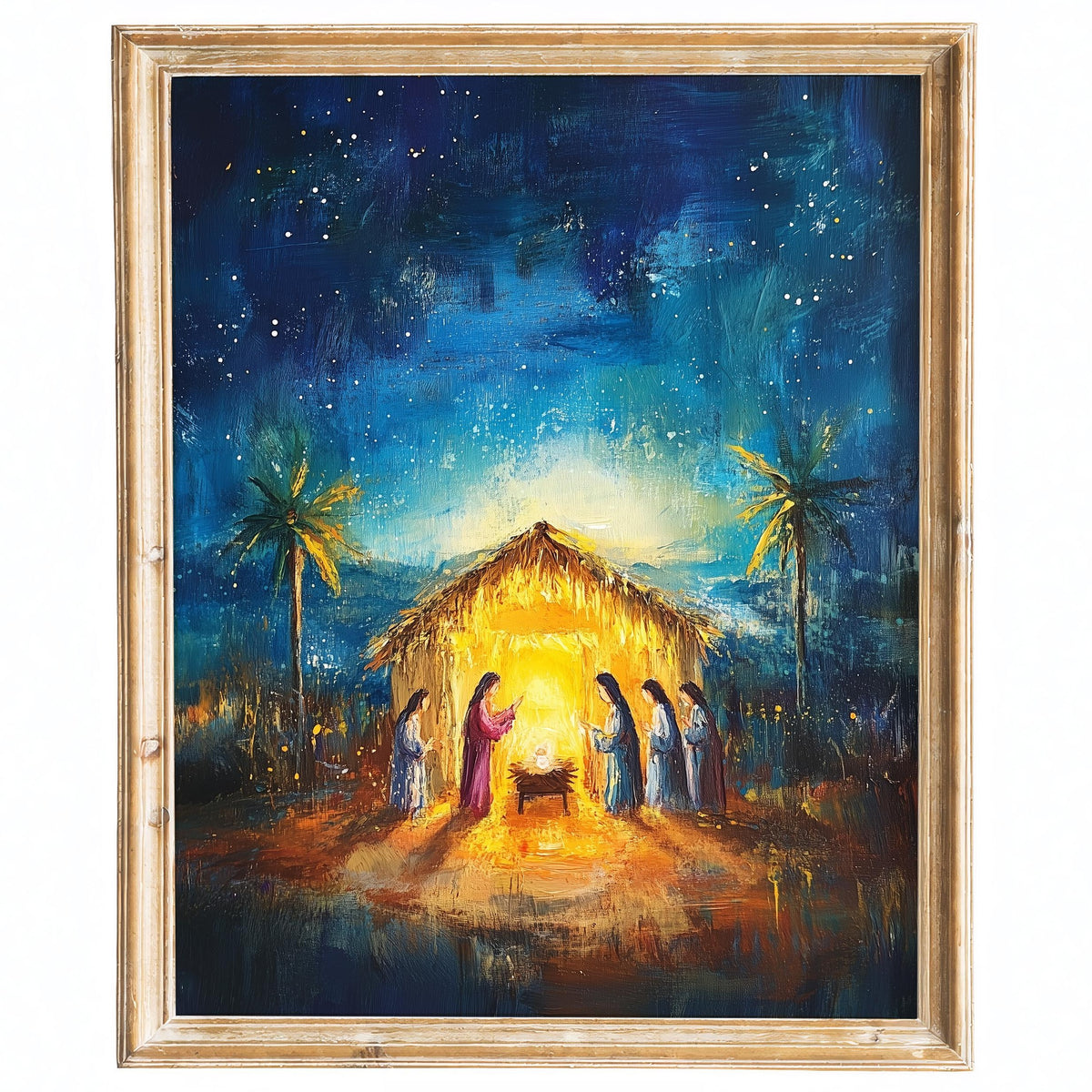 Starry Nativity Christmas art print framed