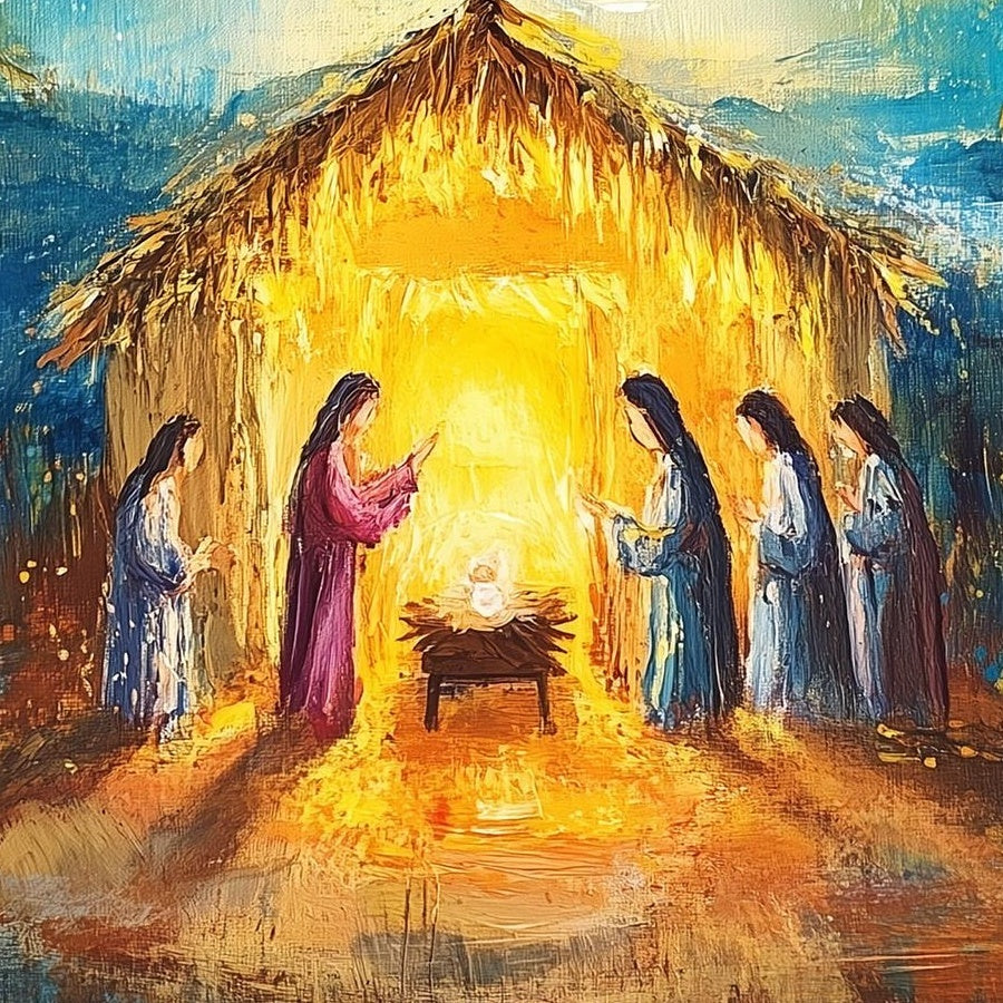 Starry Nativity Christmas art print close-up detail