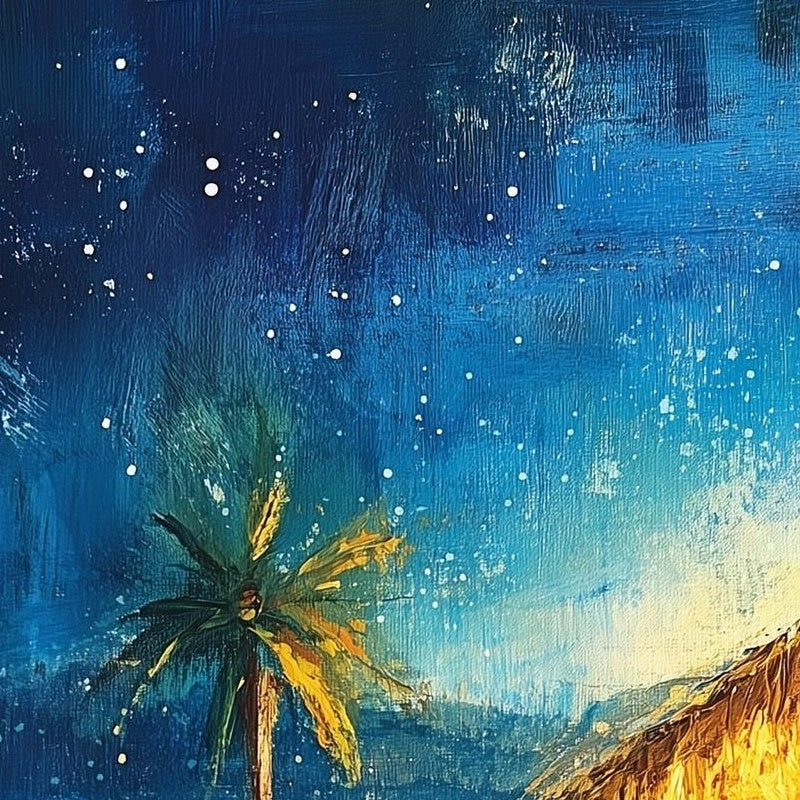 Starry Nativity Christmas art print close-up detail