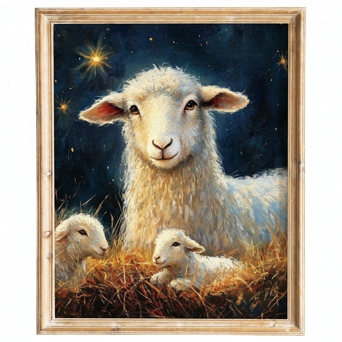 Nativity Sheep Christmas art print framed