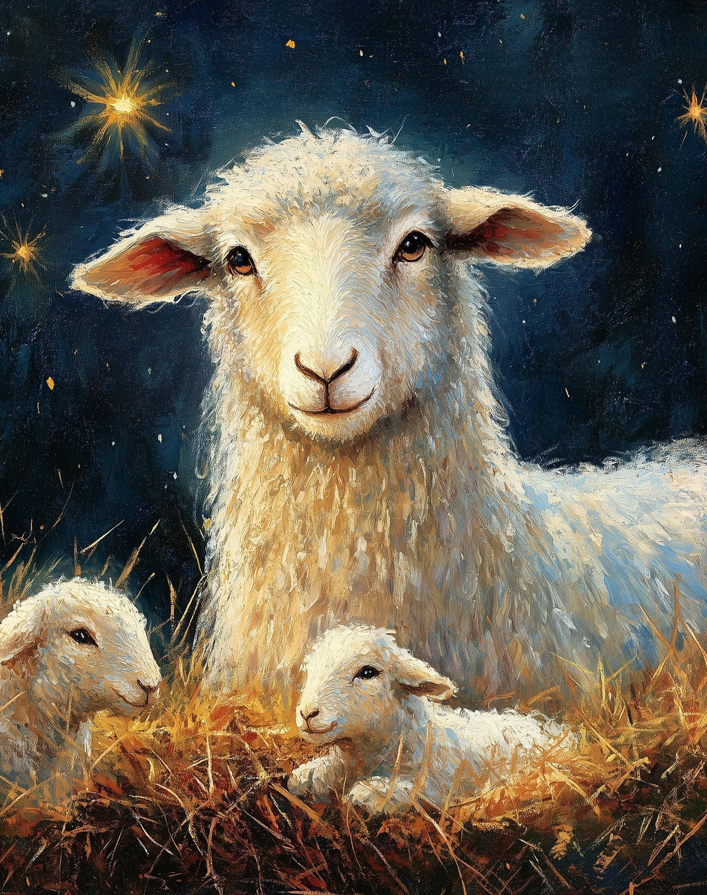 Nativity Sheep Christmas art print unframed, signed by Pattie Overcash