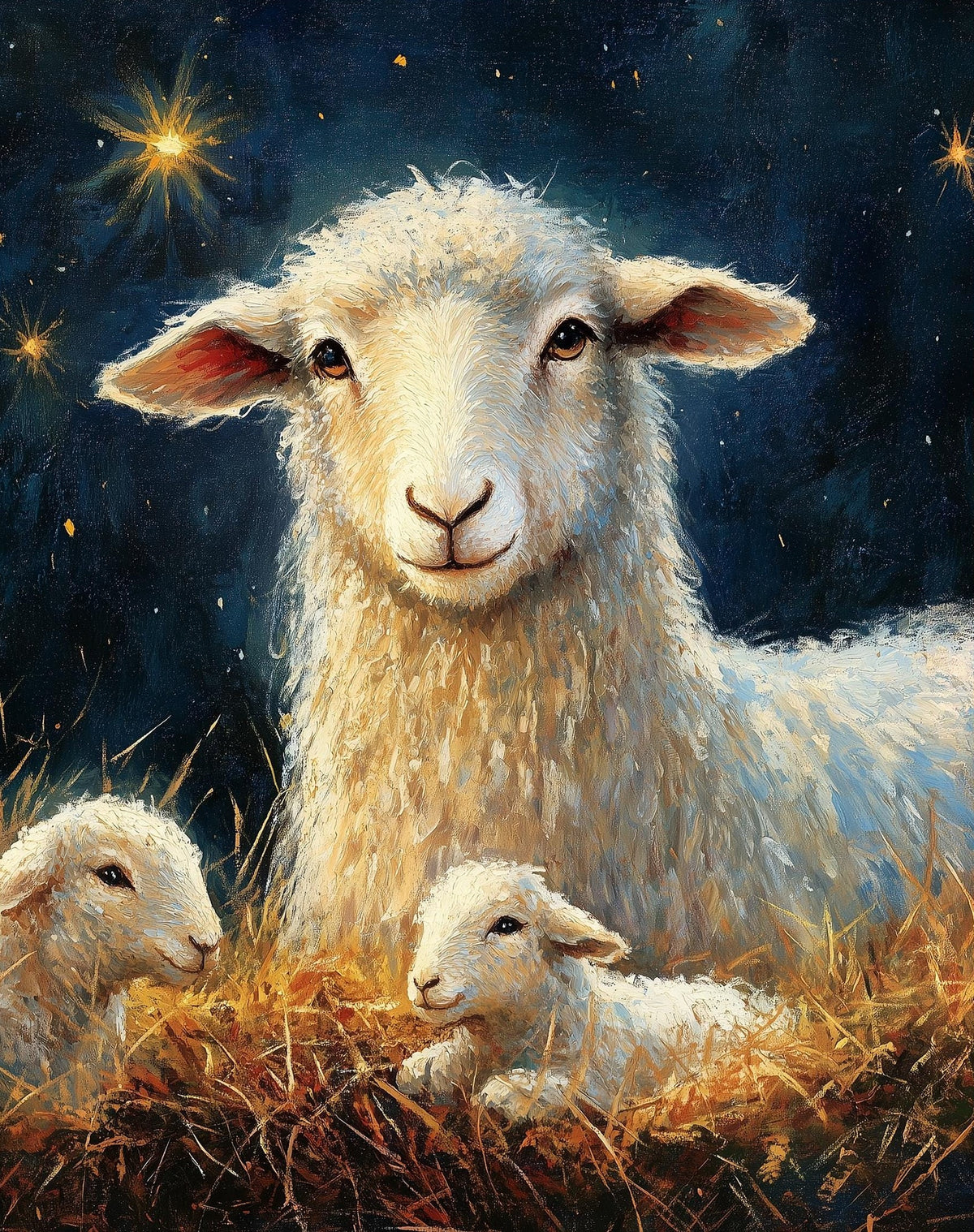 Nativity Sheep Christmas art print unframed, signed by Pattie Overcash