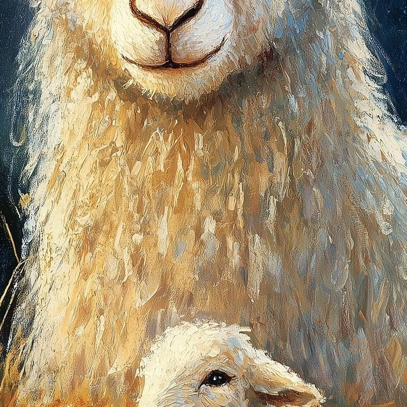 Nativity Sheep Christmas art print close-up detail