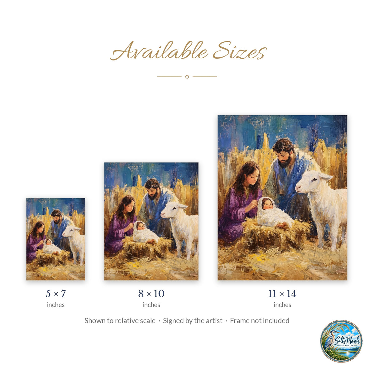 Holy Family art print size guide: 5x7, 8x10 and 11x14