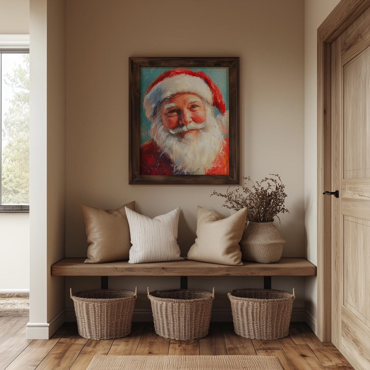 Santa Portrait Christmas art print shown in a room setting