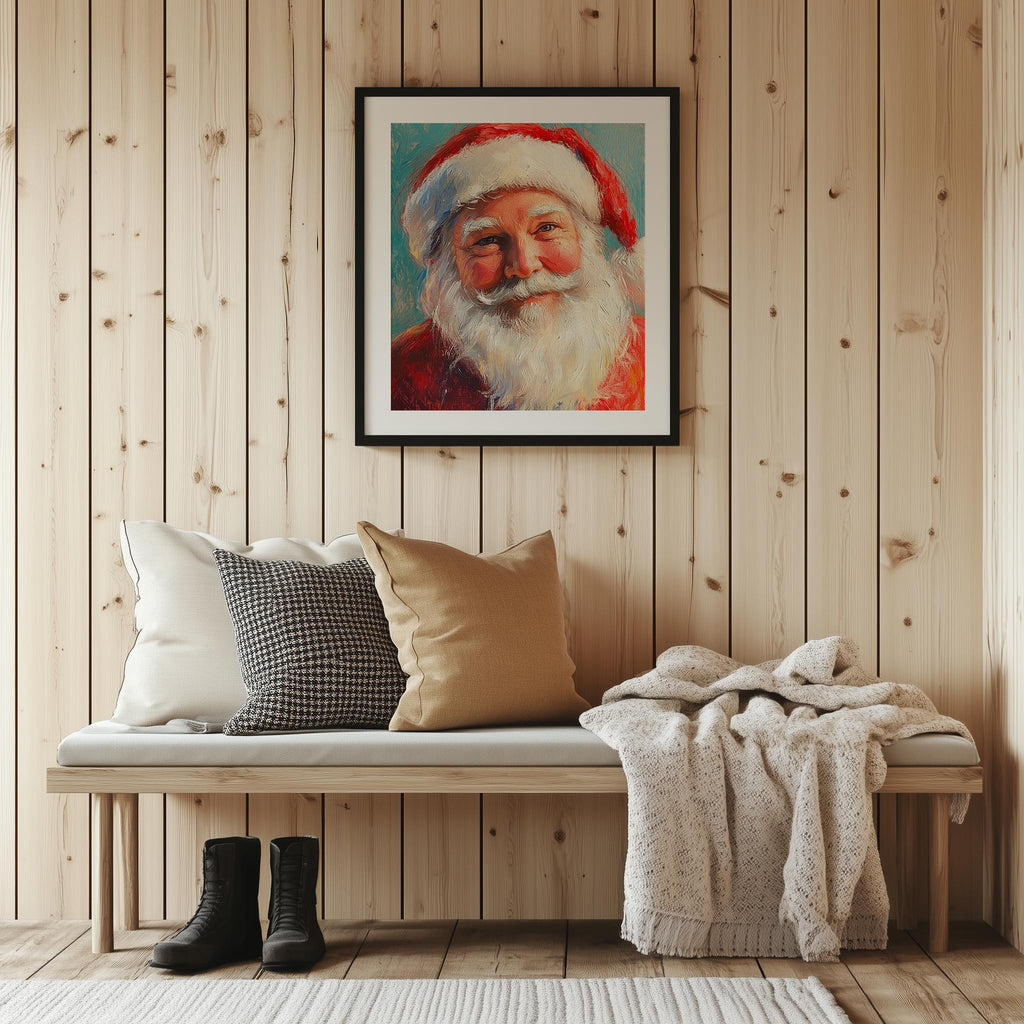 Santa Portrait Christmas art print shown in a room setting