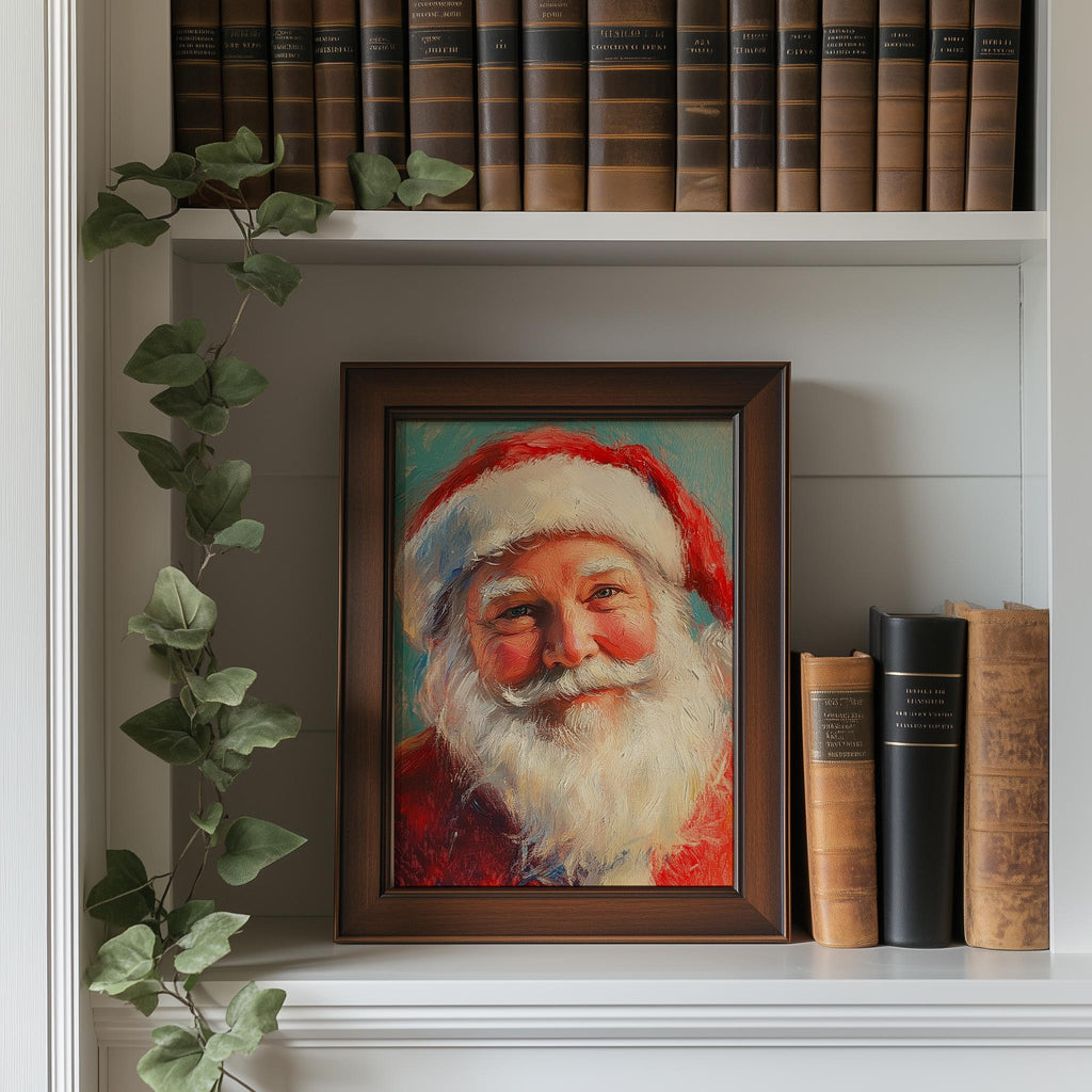 Santa Portrait Christmas art print shown in a room setting