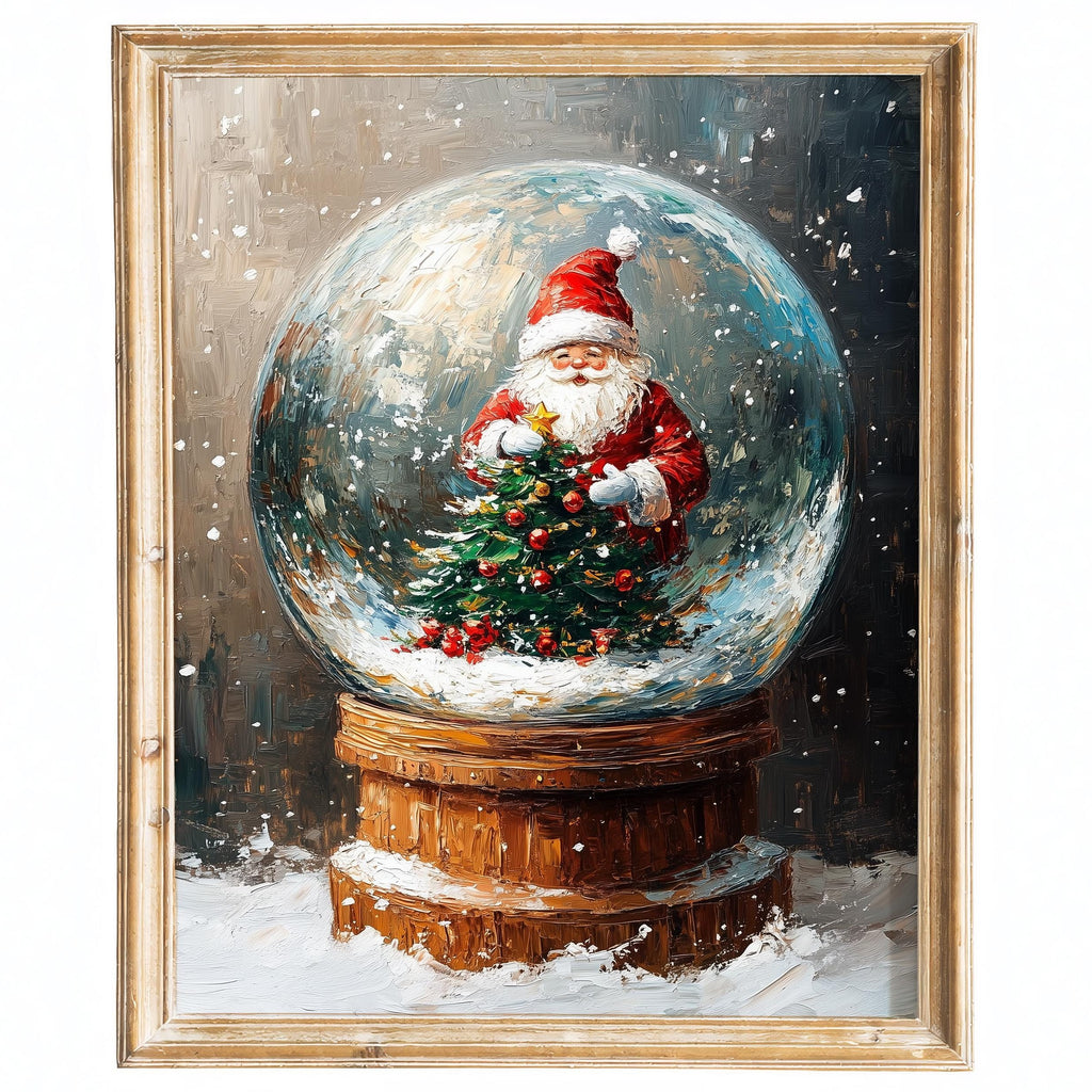 Santa Globe Christmas art print framed