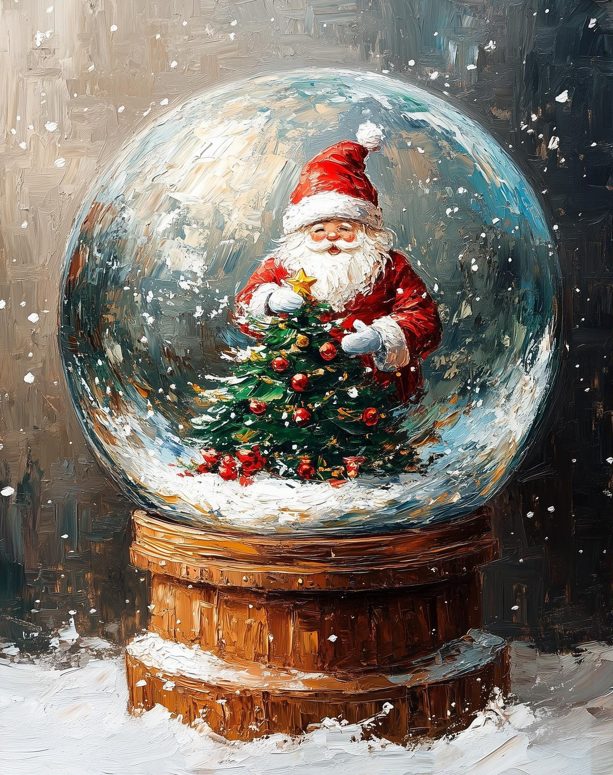 Santa Globe Christmas art print unframed, signed by Pattie Overcash