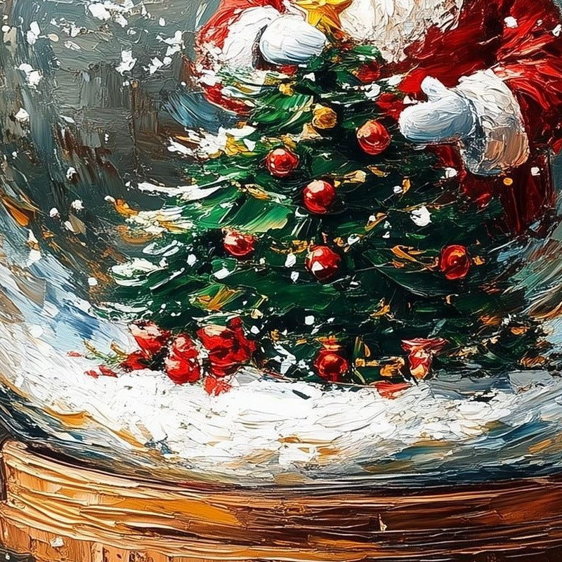 Santa Globe Christmas art print close-up detail