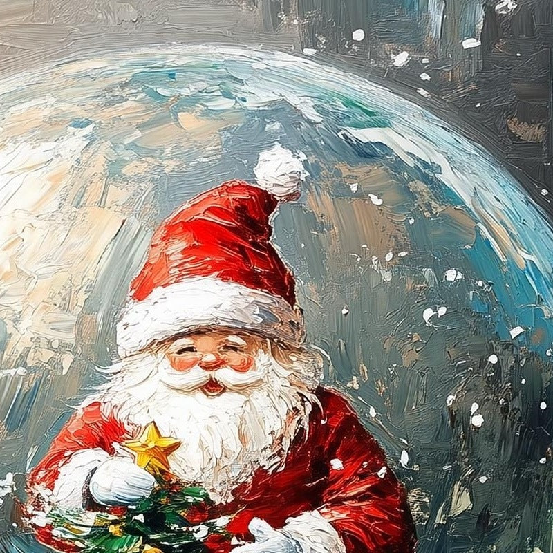 Santa Globe Christmas art print close-up detail
