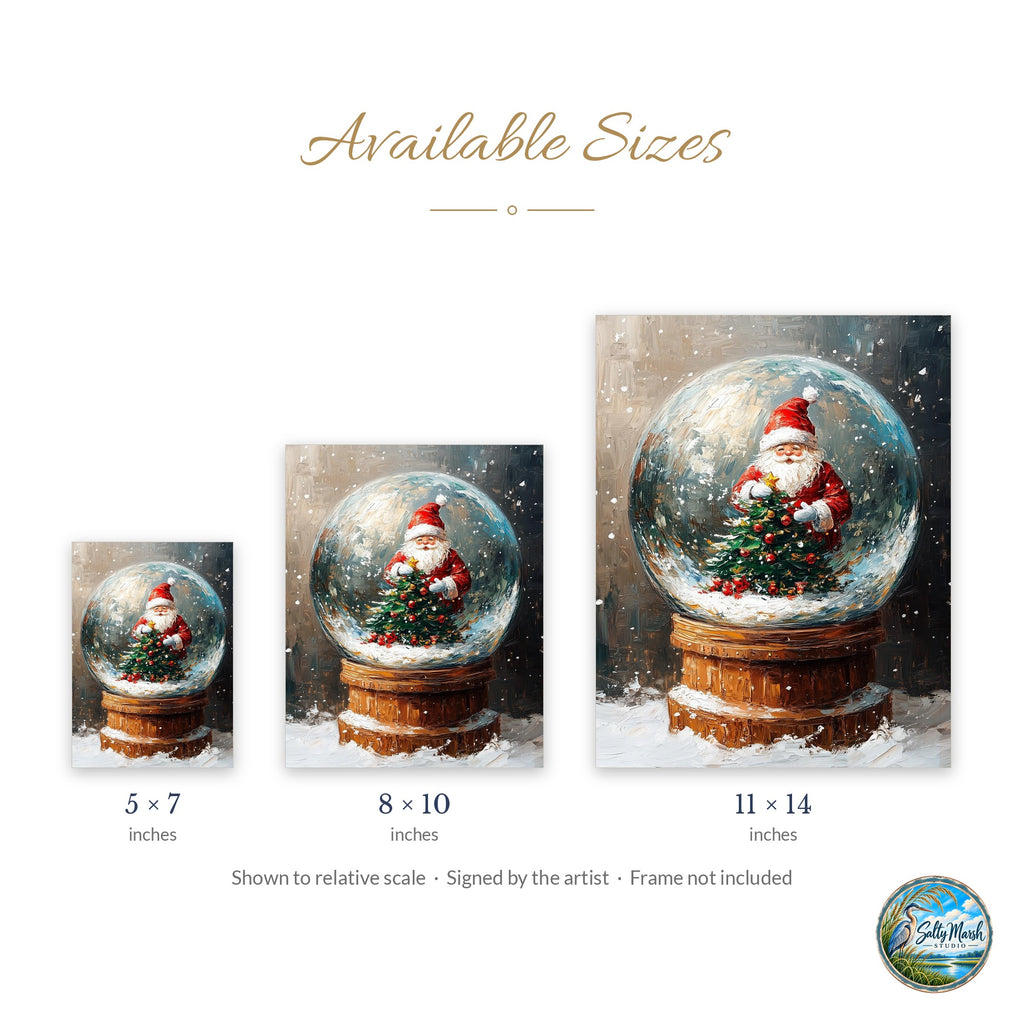 Santa Globe art print size guide: 5x7, 8x10 and 11x14