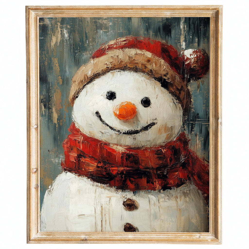 Plaid Snowman Christmas art print framed