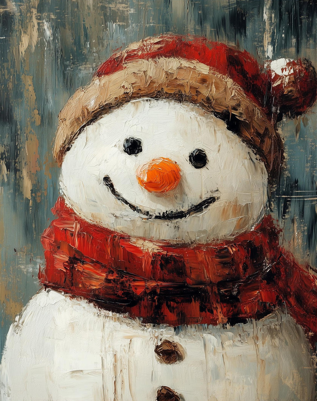 Plaid Snowman Christmas art print unframed, signed by Pattie Overcash