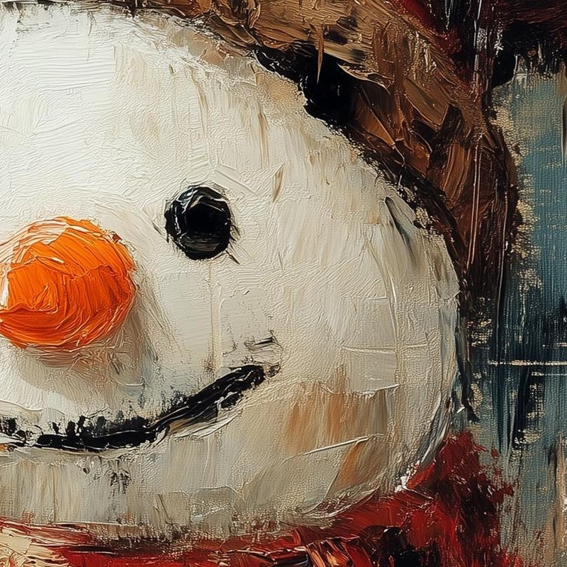 Plaid Snowman Christmas art print close-up detail